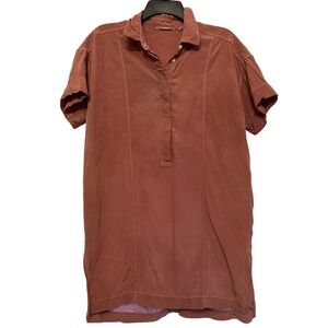 Athleta Shirt Shift Dress Womens Size XS Red‎ Pink 100% Silk 1/4 Button Popover